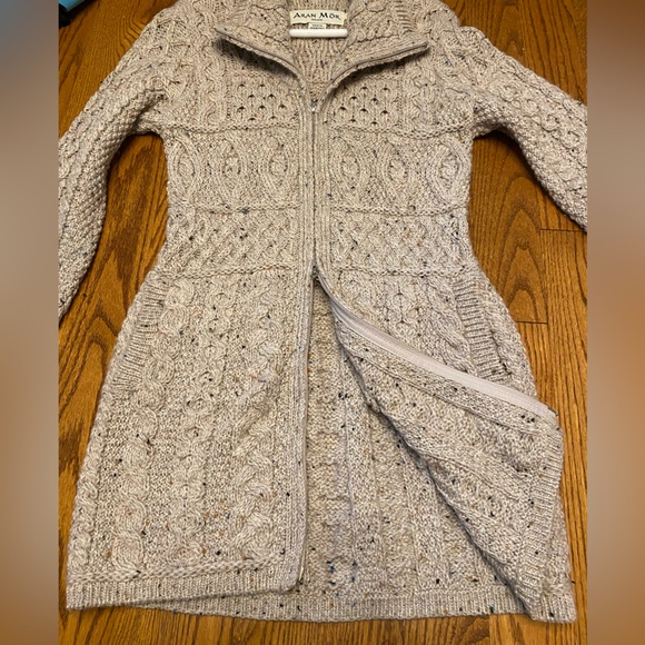 Aran Mor Ireland Merino Wool 3/4 length Cardigan Cable Chunky Knit Sweater - Picture 11 of 15